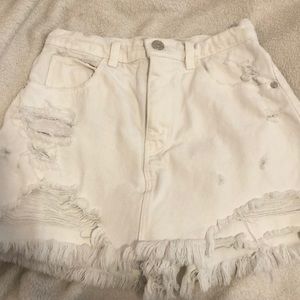 White distressed denim skort